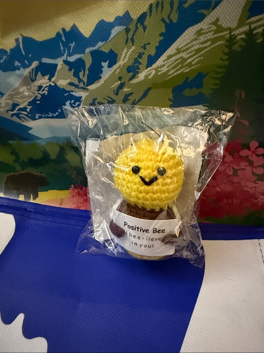 Positive Bee Plush Keychain - Yellow Smiley Bee